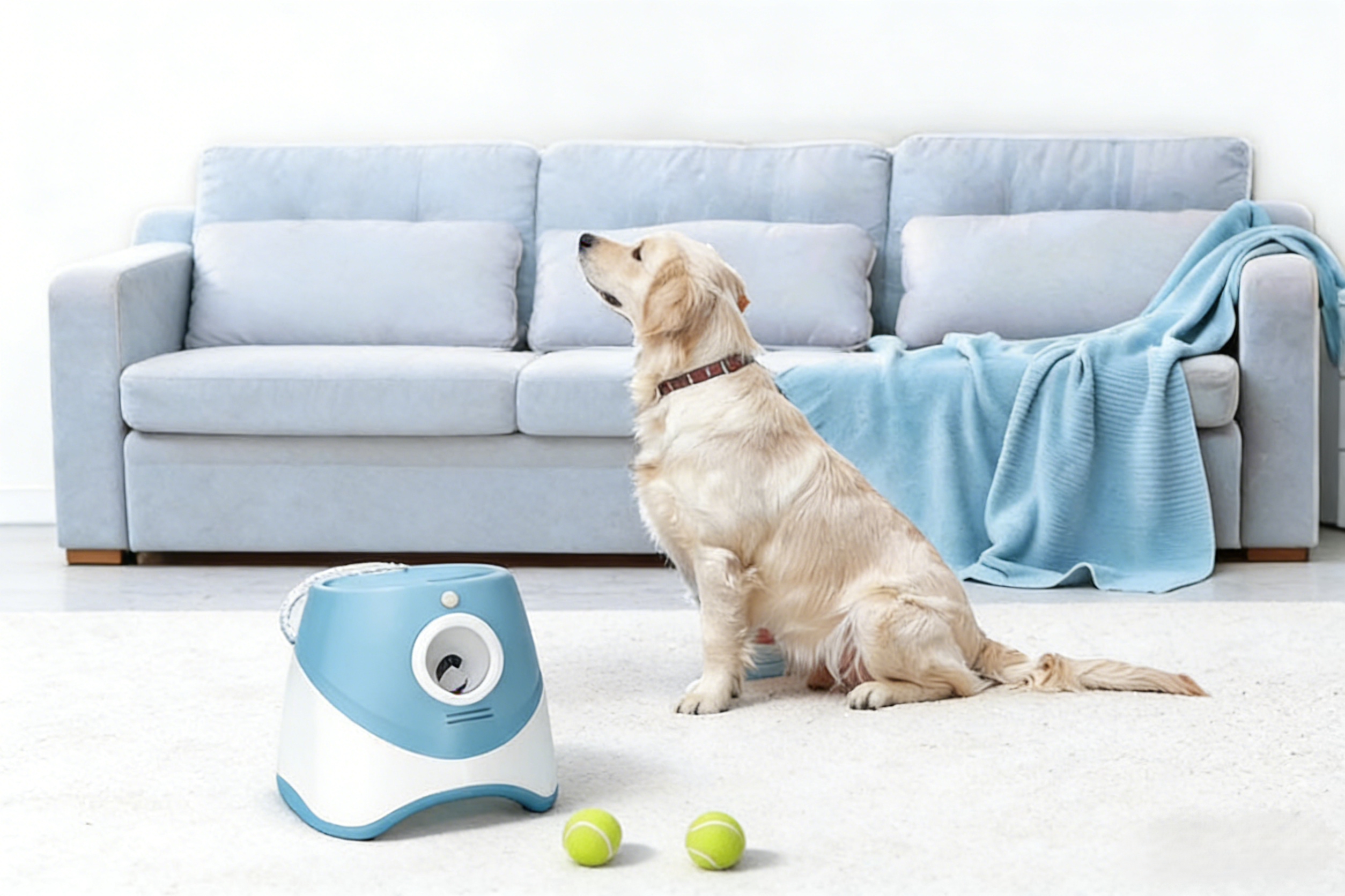 Automatic Dog Ball Thrower Launcher with 3 Adjustable Distances, Interactive Indoor & Outdoor Dog Toy with 3 2.3-Inch Balls for Small & Medium Dogs